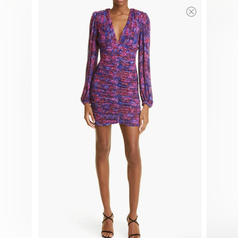 NWT Rebecca Vallance Cherry Bomb Floral Shirred long sleeve minidess size 4